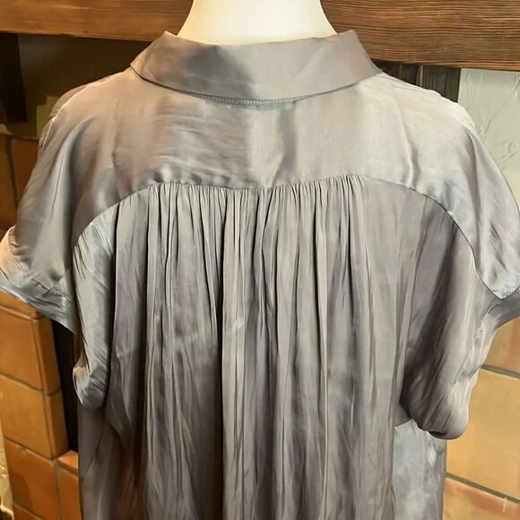 By Together Pleated Polyester Satin 1/2 Button Up Blouse, S! - Picture 8 of 11
